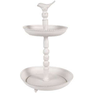 Clayre & Eef 6Y5738 Etagere in metallo bianco Ø 27x41 cm Aspetto antico con dettaglio di uccelli