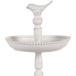 Clayre & Eef 6Y5738 Etagere in metallo bianco Ø 27x41 cm Aspetto antico con dettaglio di uccelli