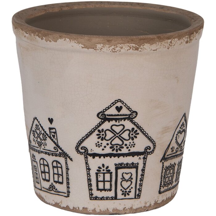 Clayre & Eef 6CE2123L Decorazione Fioriera Beige Nero Ø 17x16 cm