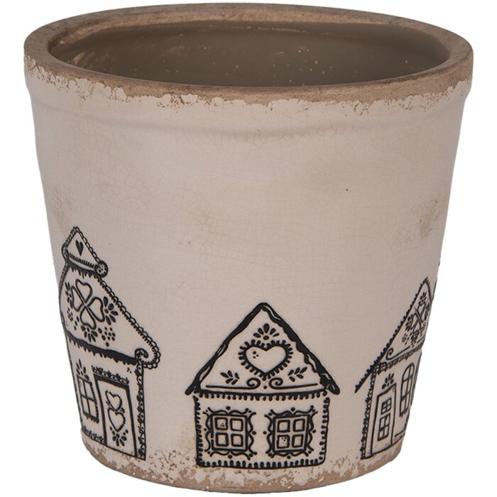 Clayre & Eef 6CE2123M Decorazione Fioriera Ceramica Beige Nero Ø 15x14 cm