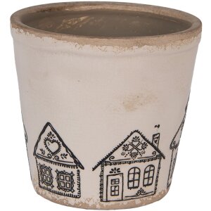 Clayre & Eef 6CE2123M Decorazione Fioriera Ceramica Beige Nero Ø 15x14 cm