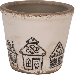 Clayre & Eef 6CE2123S Vaso da fiori in ceramica stile country beige nero Ø 12x11 cm