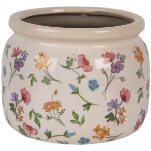 Clayre & Eef 6CECFL0001L Vaso da fiori in ceramica beige floreale Ø 20x15 cm stile country