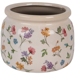 Clayre & Eef 6CECFL0001L Vaso da fiori in ceramica beige floreale Ø 20x15 cm stile country