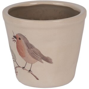 Clayre & Eef 6CEVGP0001S Vaso da fiori in stile country motivo uccello Beige Ø12x11 cm