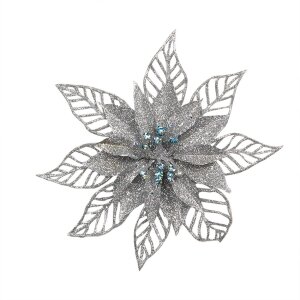 Clayre & Eef Decorazione Natalizia Fiore Set da 2 Argento Ø 15 cm Plastica