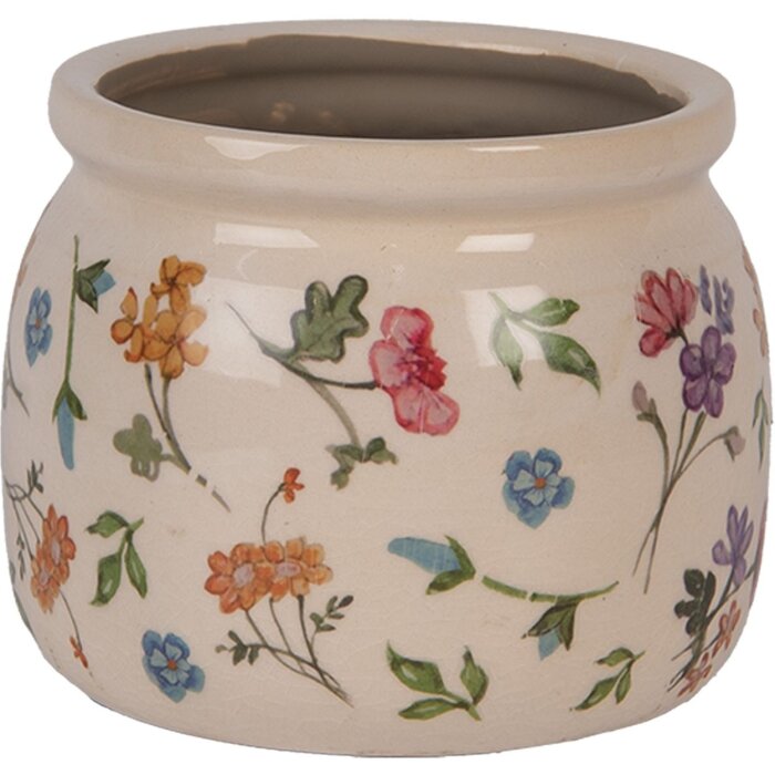 Clayre & Eef Vaso in ceramica beige floreale Ø12x10 cm stile rustico