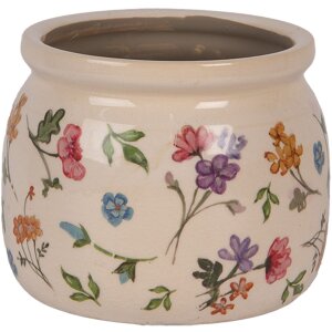 Clayre & Eef Vaso in ceramica beige floreale Ø12x10 cm stile rustico