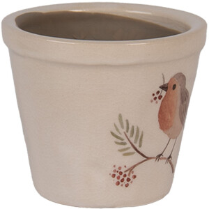 Clayre & Eef Vaso fioriera stile rustico beige marrone 8x7cm ceramica motivo uccelli