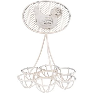 Portauova in ferro Clayre & Eef 6Y5774 Bianco Ø 15x22 cm stile rustico con gallina