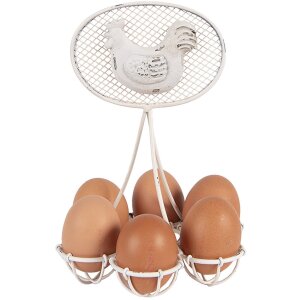Portauova in ferro Clayre & Eef 6Y5774 Bianco Ø 15x22 cm stile rustico con gallina