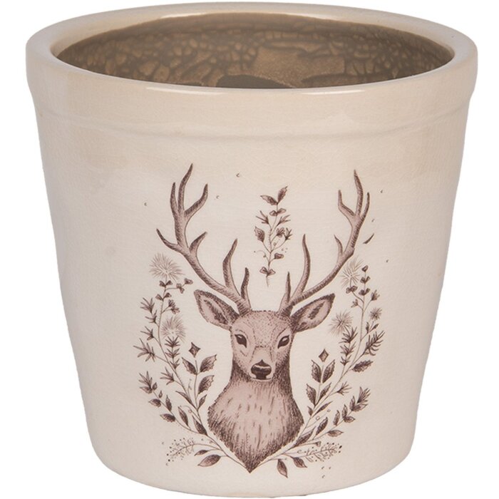 Vaso per fiori decorativo Clayre & Eef 6CEGTW0001M con motivo cervo Ø 15x14 cm