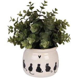 Clayre & Eef Vaso per piante motivo gatto beige nero 12x10 cm ceramica stile rustico