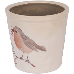 Clayre & Eef Vaso con motivo uccello Beige-Marrone Ø17x16cm Stile rustico