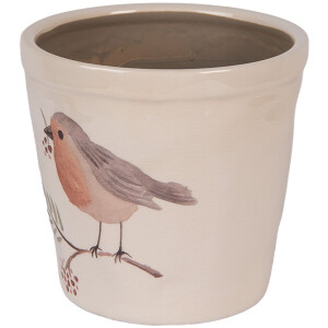 Clayre & Eef Vaso fiori Ø15x14cm Beige motivo uccelli stile rustico ceramica