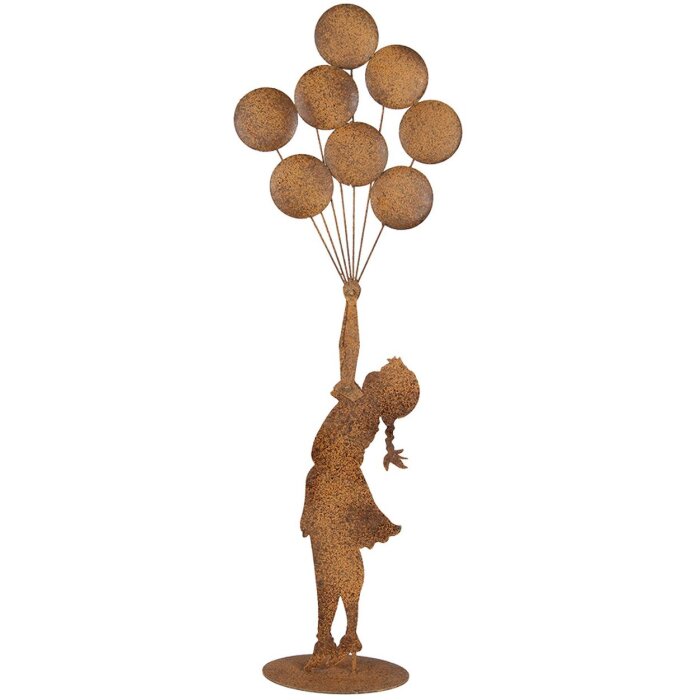 Clayre & Eef Figura decorativa bambino con palloncini metallo effetto ruggine 80 cm