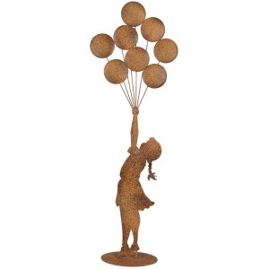 Clayre & Eef Figura decorativa bambino con palloncini metallo effetto ruggine 80 cm