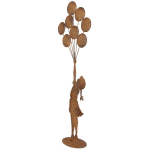 Clayre & Eef Figura decorativa bambino con palloncini metallo effetto ruggine 80 cm