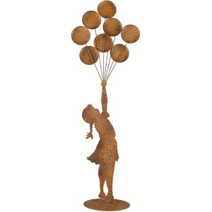 Clayre & Eef Figura decorativa bambino con palloncini metallo effetto ruggine 80 cm