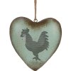 Clayre & Eef Decorazione a cuore con gallo verde e marrone 23x7x23 cm stile rustico
