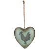 Clayre & Eef Decorazione a cuore con gallo verde e marrone 23x7x23 cm stile rustico
