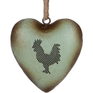 Clayre & Eef Decorazione a sospensione cuore gallo Vintage-Verde 14x5x14 cm metallo