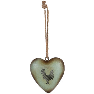 Clayre & Eef Decorazione a sospensione cuore gallo Vintage-Verde 14x5x14 cm metallo