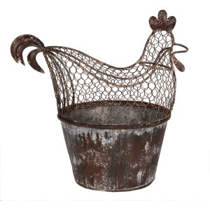 Clayre & Eef Gallina decorativa in metallo rustico marrone grigio 39x39x25 cm