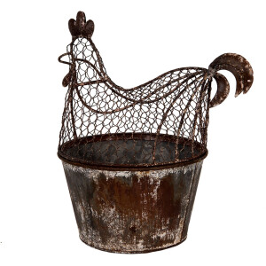 Clayre & Eef Gallina decorativa in metallo rustico marrone grigio 39x39x25 cm