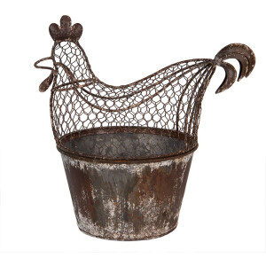 Clayre & Eef Gallina decorativa in metallo rustico marrone grigio 39x39x25 cm