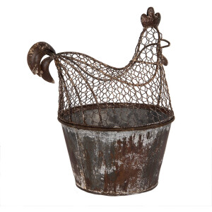 Clayre & Eef Gallina decorativa in metallo rustico marrone grigio 39x39x25 cm