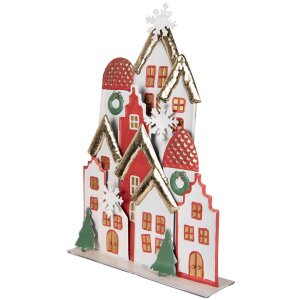 Clayre & Eef Decorazione natalizia case in metallo bianco rosso oro 30x8x46 cm