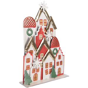 Clayre & Eef Decorazione natalizia case in metallo bianco rosso oro 30x8x46 cm