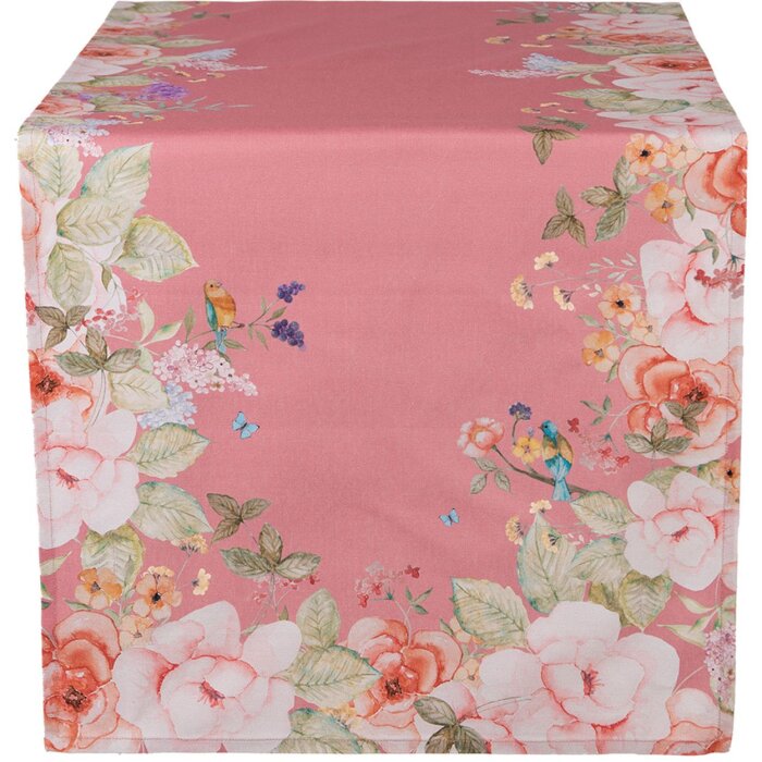 Clayre & Eef FFA64P Camino floreale rosa 50x140 cm cotone uccelli