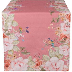 Clayre & Eef FFA64P Camino floreale rosa 50x140 cm cotone uccelli