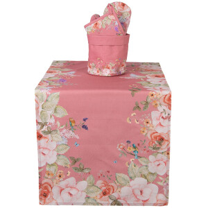Clayre & Eef FFA64P Camino floreale rosa 50x140 cm cotone uccelli