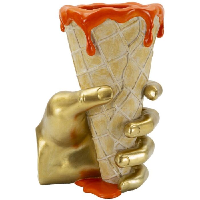 Mauro Ferretti Vaso a forma di cono dorato e arancione 18x16x26 cm