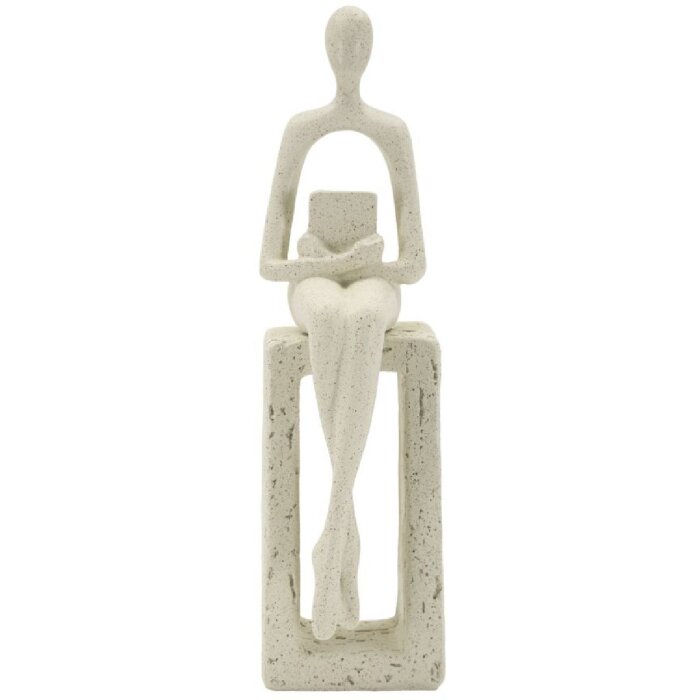 Mauro Ferretti Statuetta decorativa da lettura color crema 8.5x6.5x24 cm
