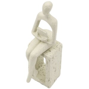 Mauro Ferretti Statuetta decorativa da lettura color crema 8.5x6.5x24 cm