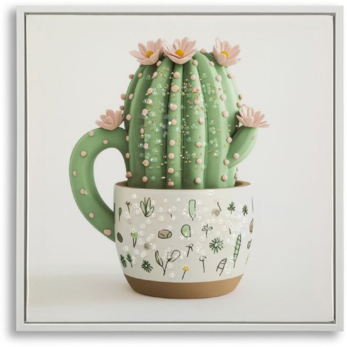 Mauro Ferretti Quadro su tela con cornice Cactus in vaso 40x2,8x40 cm