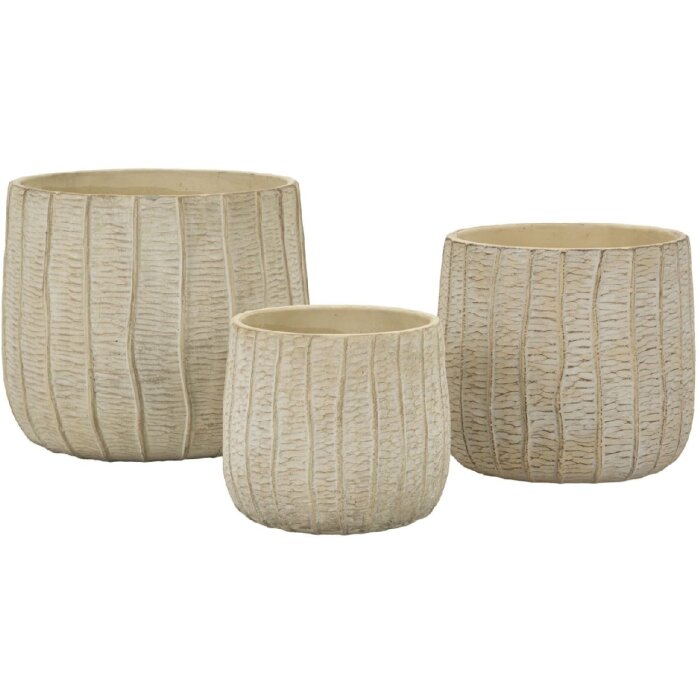 Mauro Ferretti Set 3 vasi cachepot Flocke 30,5x27/25x22,2/19,5x18 cm crema