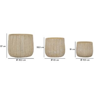 Mauro Ferretti Set 3 vasi cachepot Flocke 30,5x27/25x22,2/19,5x18 cm crema
