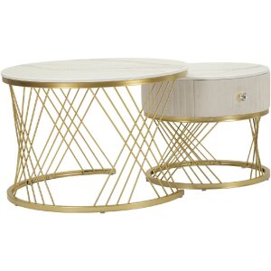 Mauro Ferretti Tavolini Votix set 2 pezzi crema oro 70x48...