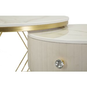 Mauro Ferretti Tavolini Votix set 2 pezzi crema oro 70x48 50x43,5 cm