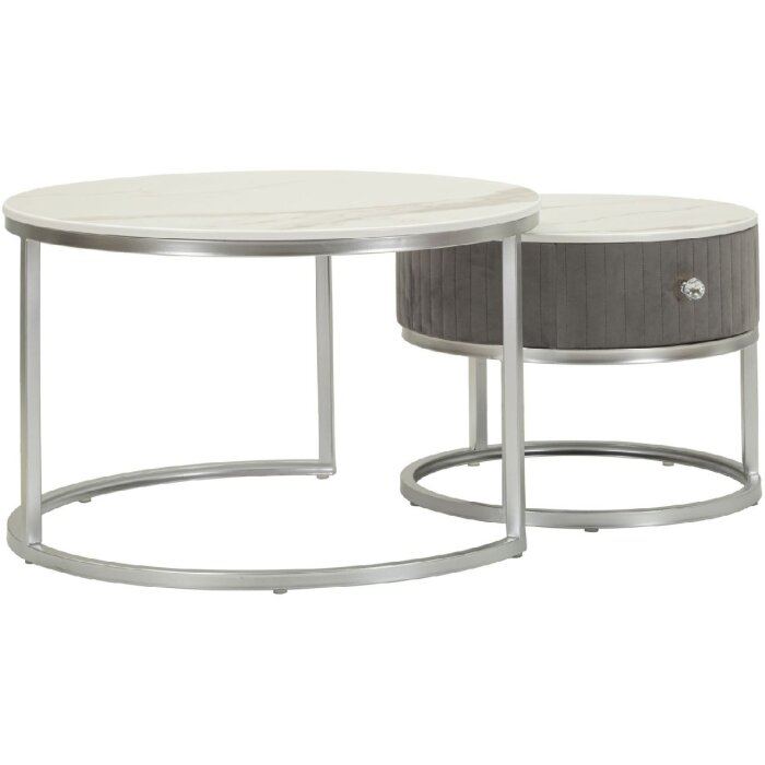 Mauro Ferretti Tavolini Greys Set 2 pezzi 70x45 – 50x40 cm grigio argento