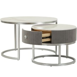 Mauro Ferretti Tavolini Greys Set 2 pezzi 70x45 – 50x40 cm grigio argento