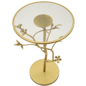 Mauro Ferretti Tavolino laterale uccelli Ø38x60cm oro vetro ferro struttura a rami