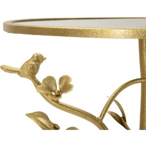 Mauro Ferretti Tavolino laterale uccelli Ø38x60cm oro vetro ferro struttura a rami