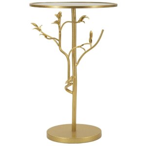 Mauro Ferretti Tavolino laterale uccelli Ø38x60cm oro vetro ferro struttura a rami