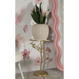 Mauro Ferretti Tavolino laterale uccelli Ø38x60cm oro vetro ferro struttura a rami